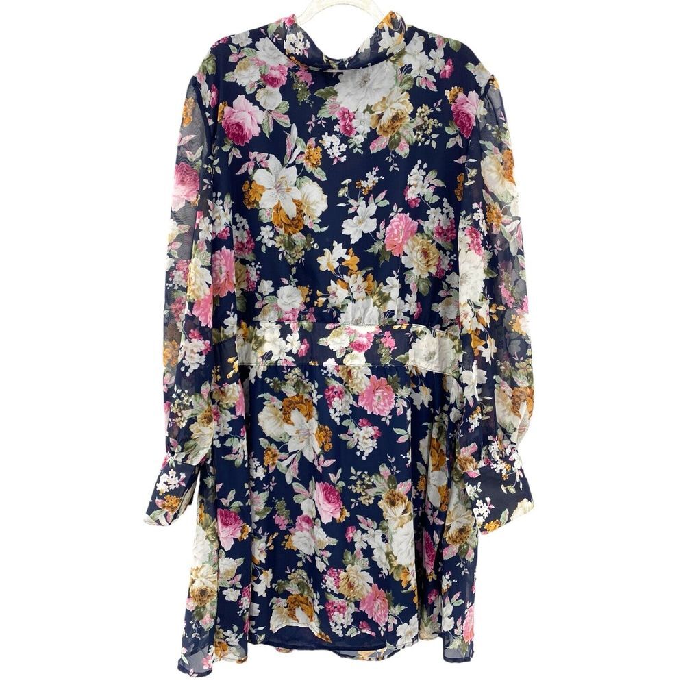 Boohoo Navy Floral Long Sleeve Mini Dress